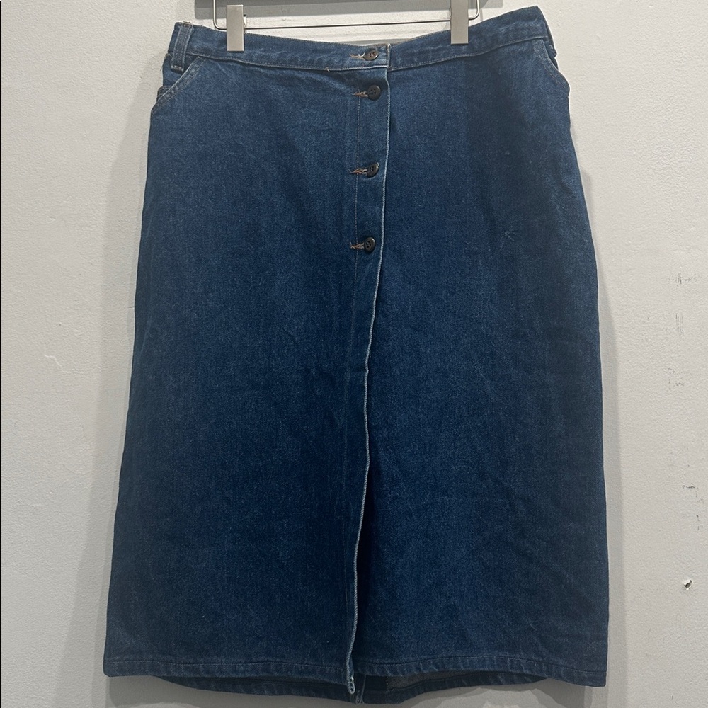 Vivaldi Jeanswear Vintage 90's Denim Midi Skirt front slit pockets Size 12 Y2K